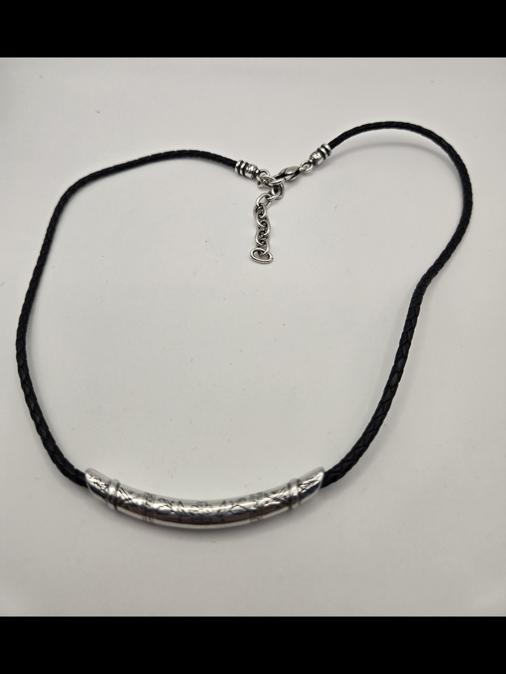 Brighton City Collar Curved Bar Necklace on Black Braided Cord Flower Design